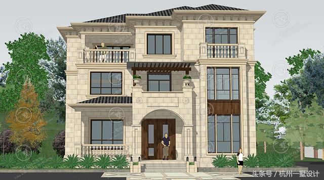 45萬占地137m2三層歐式別墅圖，3廳7臥帶活動室，室內(nèi)布局緊湊，功能完善齊全，實(shí)用美觀。