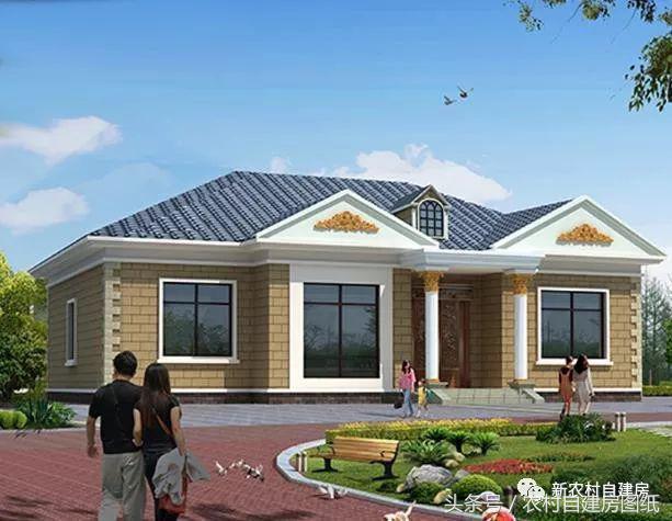 一層農(nóng)村自建別墅圖，帶閣樓和堂屋，5間臥室和4間臥室，給父母養(yǎng)老的最佳選擇