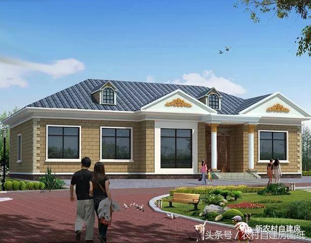 一層農(nóng)村自建別墅圖，帶閣樓和堂屋，5間臥室和4間臥室，給父母養(yǎng)老的最佳選擇