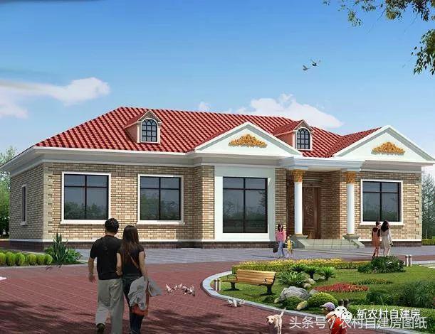 一層農(nóng)村自建別墅圖，帶閣樓和堂屋，5間臥室和4間臥室，給父母養(yǎng)老的最佳選擇