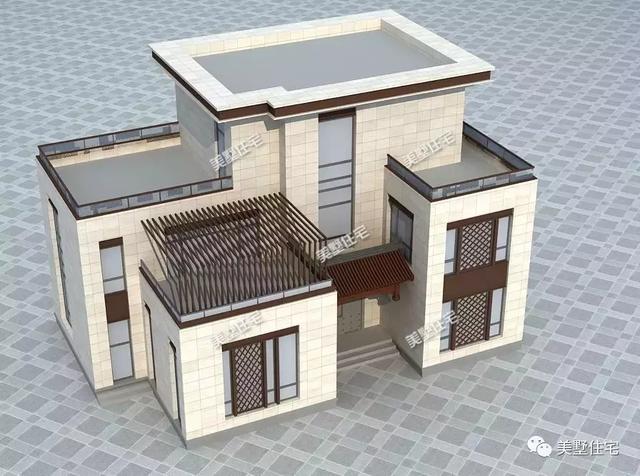 平屋頂新中式農(nóng)村自建別墅圖，既有現(xiàn)代風(fēng)格的簡約又有傳統(tǒng)元素的雋永