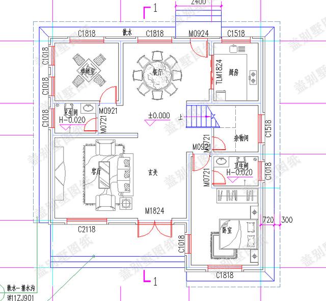 二層平屋頂磚混結構農村自建房11×12米25萬3廳4臥施工圖效果圖