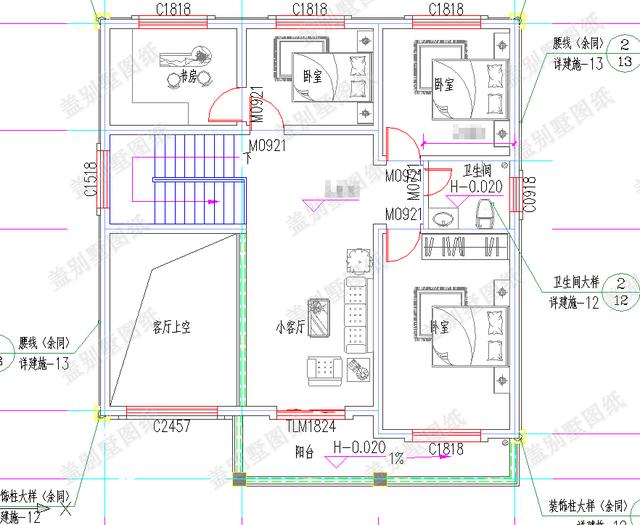 11×11二層帶挑空客廳農(nóng)村小別墅施工效果圖，采用磚混結(jié)構(gòu)，主體造價(jià)20萬(wàn)！