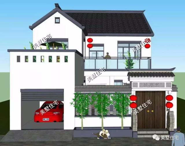 兩層新中式別墅設計圖，開間10米還帶車庫和棋牌室，讓全村人都羨慕
