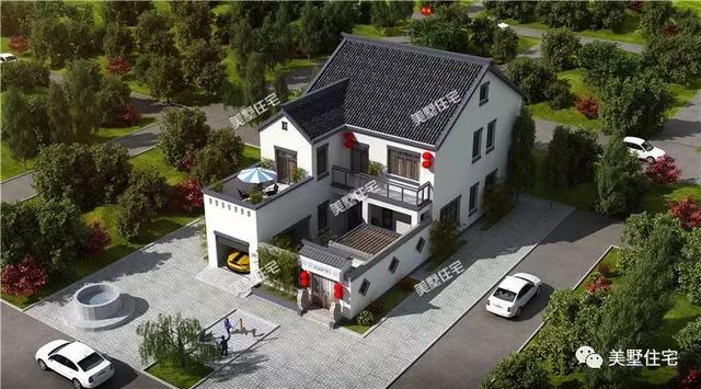 兩層新中式別墅設計圖，開間10米還帶車庫和棋牌室，讓全村人都羨慕