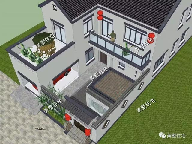 兩層新中式別墅設計圖，開間10米還帶車庫和棋牌室，讓全村人都羨慕