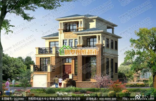 錯層歐式框架結構四層別墅設計效果圖及施工圖