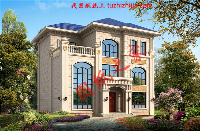 農(nóng)村三層帶地下室小樓房設(shè)計(jì)圖，客廳中空，帶書房，旋轉(zhuǎn)樓梯