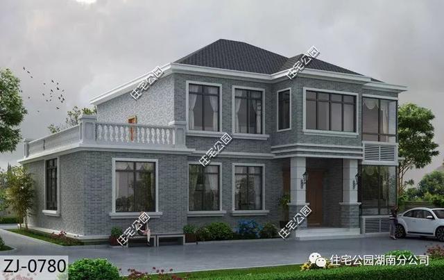 二層農村別墅設計圖，11×16米帶飄窗露臺，美得不像話