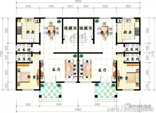 4款雙拼農(nóng)村建房別墅設(shè)計圖，戶型選的好，兄弟和睦父母也高興