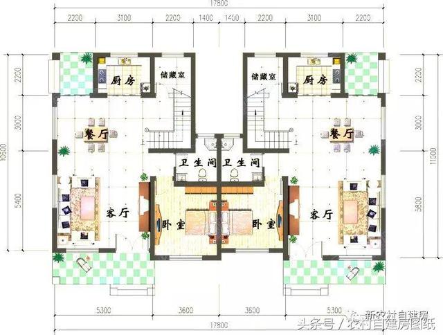4款雙拼農(nóng)村建房別墅設(shè)計圖，戶型選的好，兄弟和睦父母也高興