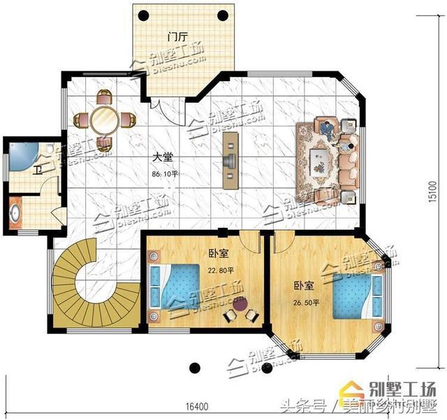 農(nóng)村四層別墅設(shè)計(jì)圖，框架結(jié)構(gòu)帶旋轉(zhuǎn)樓梯，造價(jià)60萬左右