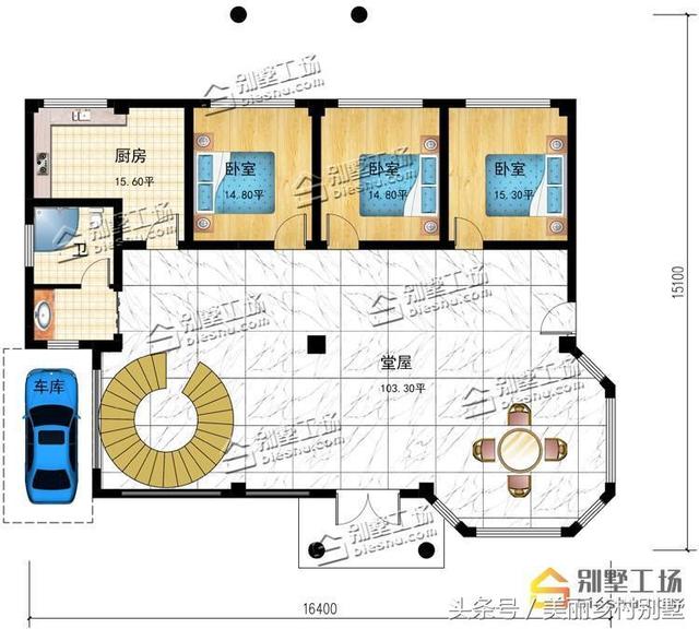 農(nóng)村四層別墅設(shè)計(jì)圖，框架結(jié)構(gòu)帶旋轉(zhuǎn)樓梯，造價(jià)60萬左右