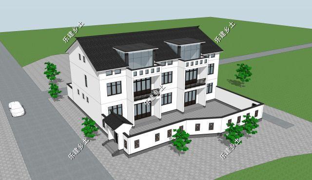 三層21X14米新中式雙拼別墅設(shè)計(jì)圖，設(shè)計(jì)完成度高，整體性強(qiáng)