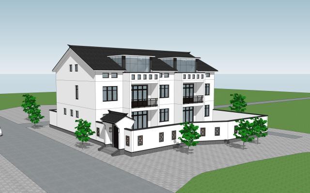 三層21X14米新中式雙拼別墅設(shè)計(jì)圖，設(shè)計(jì)完成度高，整體性強(qiáng)