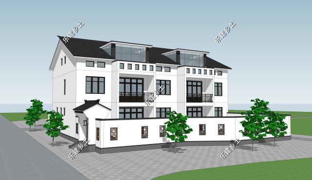 三層21X14米新中式雙拼別墅設(shè)計(jì)圖，設(shè)計(jì)完成度高，整體性強(qiáng)