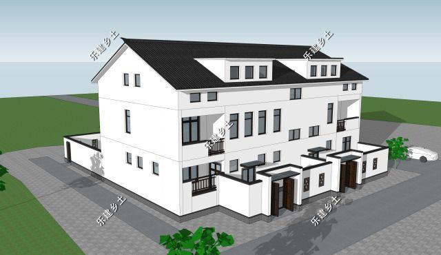 三層21X14米新中式雙拼別墅設(shè)計(jì)圖，設(shè)計(jì)完成度高，整體性強(qiáng)