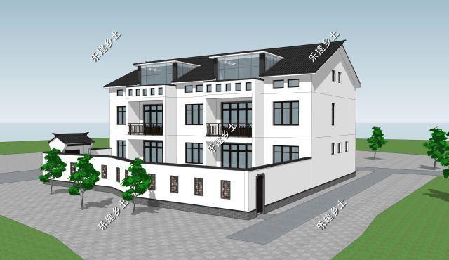 三層21X14米新中式雙拼別墅設(shè)計(jì)圖，設(shè)計(jì)完成度高，整體性強(qiáng)