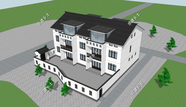 三層21X14米新中式雙拼別墅設(shè)計(jì)圖，設(shè)計(jì)完成度高，整體性強(qiáng)