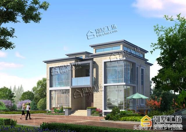 13.9X12.9m現(xiàn)代二層別墅設計圖，地下室車庫，在農(nóng)村建也是一個不錯的選擇