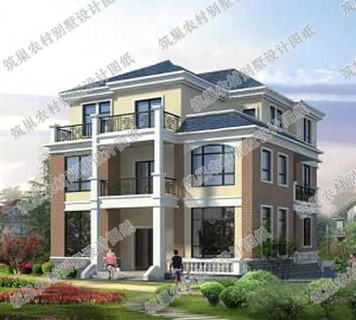 三層帶棋牌室+臥室套間農(nóng)村獨(dú)棟別墅施工設(shè)計(jì)效果圖，造價(jià)45萬左右