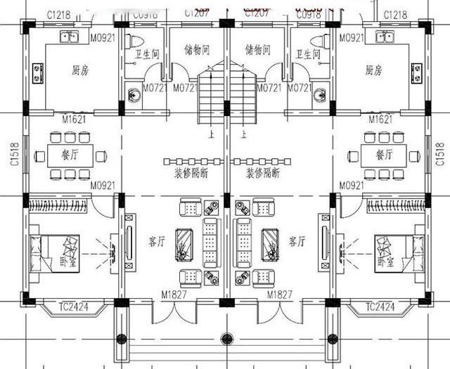 16×11米二層雙拼別墅設(shè)計(jì)圖，經(jīng)濟(jì)實(shí)用，適合兩兄弟的雙拼戶型