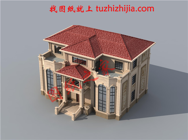 豪華大氣三層農(nóng)村房屋設(shè)計(jì)圖，對稱的主體設(shè)計(jì)大氣恢宏