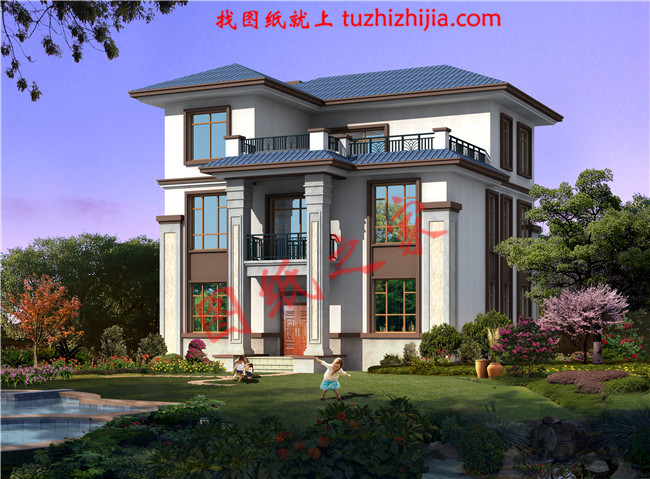 新中式農(nóng)村三層樓房設(shè)計圖紙，線條錯落有致