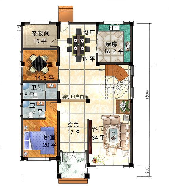 造價60萬12×17米框架結(jié)構(gòu)三層帶挑空客廳別墅設(shè)計圖，這款設(shè)計頗具特色