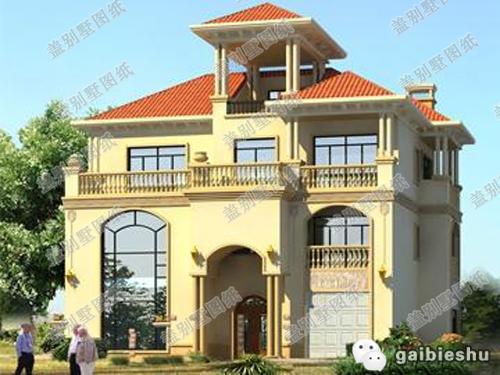 三層農(nóng)村別墅戶型設(shè)計圖，帶涼亭+車庫+挑空客廳，很有特色的一款設(shè)計