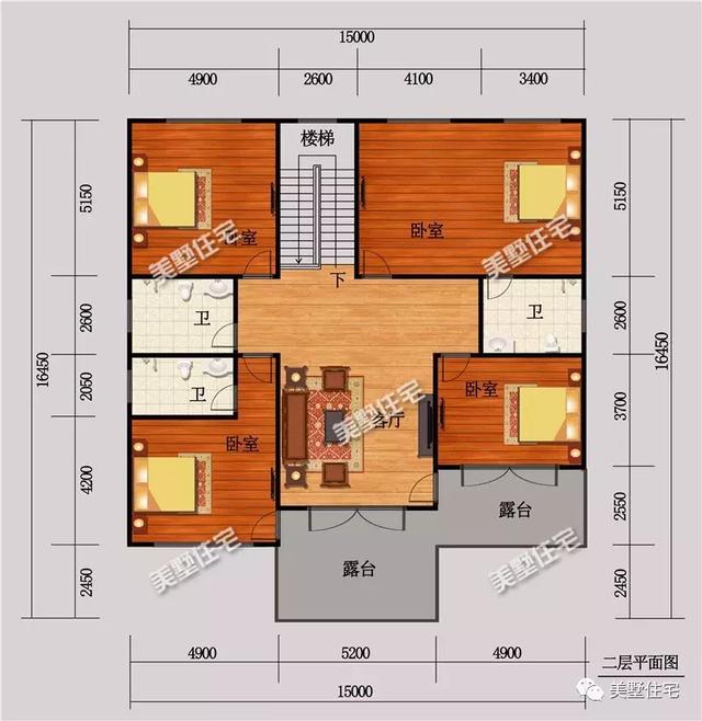 15X16米二層農(nóng)村別墅設(shè)計(jì)圖，7臥室，布局實(shí)用，性價(jià)比超高