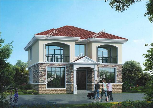 11.54x12米簡歐風(fēng)格二層農(nóng)村別墅設(shè)計(jì)圖，5室3廳帶倆露臺(tái)，造價(jià)只要25萬