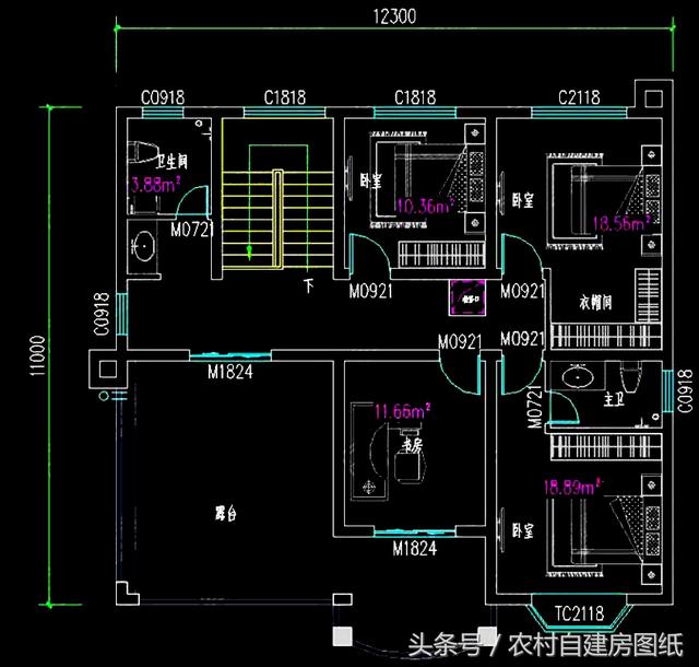 12X11米二層農(nóng)村別墅設計圖，5室4衛(wèi)帶堂屋和柴火灶，造價不高，很劃算