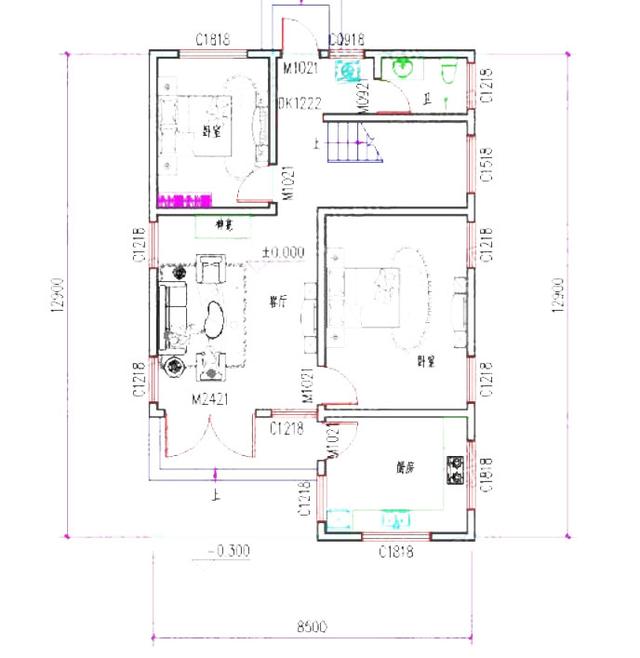 2廳6臥9×13米三層自建房，造價25萬，外觀簡約大方，活動空間充足