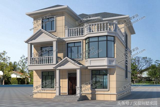 2棟騎樓式簡(jiǎn)歐別墅設(shè)計(jì)圖，美觀又實(shí)用，第2款開(kāi)間7.3米