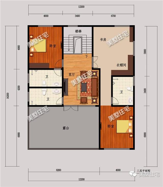12X16米三層別墅設(shè)計(jì)圖，6室2廳，有院子才叫真氣派