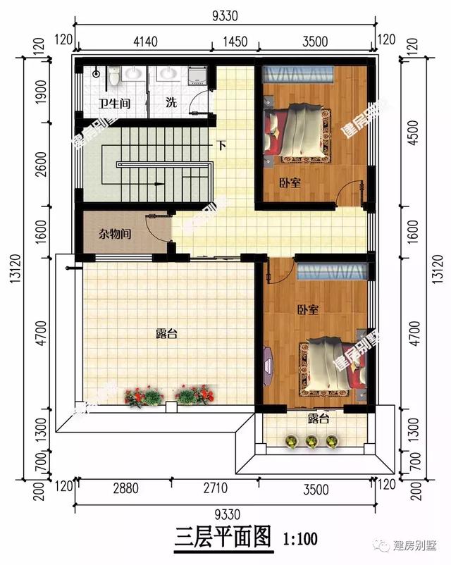 9.3×13米三層農(nóng)村別墅設(shè)計(jì)圖，面磚配的好，也能美的讓人著迷