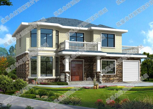 16×10米4廳5臥二層別墅設(shè)計(jì)圖，造價(jià)28萬，帶車庫飄窗