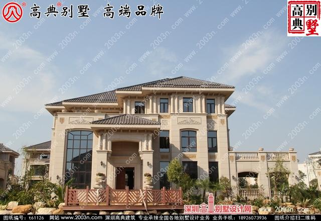 復(fù)式三層純石材別墅設(shè)計圖，整體構(gòu)造時尚大氣，帶影視廳+地下室+車庫