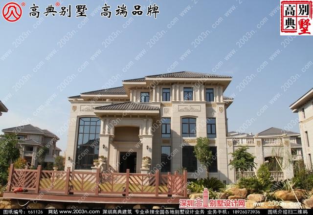 復(fù)式三層純石材別墅設(shè)計圖，整體構(gòu)造時尚大氣，帶影視廳+地下室+車庫