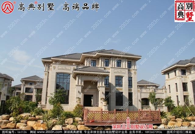 復(fù)式三層純石材別墅設(shè)計圖，整體構(gòu)造時尚大氣，帶影視廳+地下室+車庫