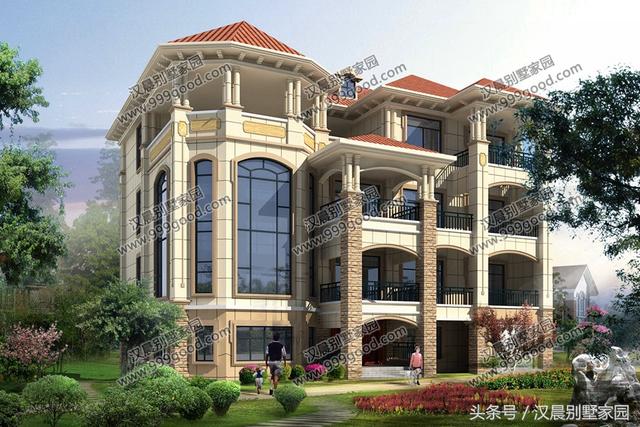17.6米X15.6米歐式四層別墅設(shè)計(jì)圖，豪華大氣，帶大露臺(tái)+車庫(kù)，商住兩用