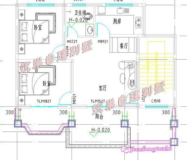 占地90平米的四層農(nóng)村自建房別墅戶型，帶大露臺，主體造價30萬，可做商鋪