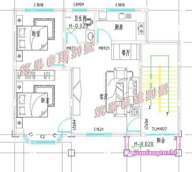 占地90平米的四層農(nóng)村自建房別墅戶型，帶大露臺，主體造價30萬，可做商鋪