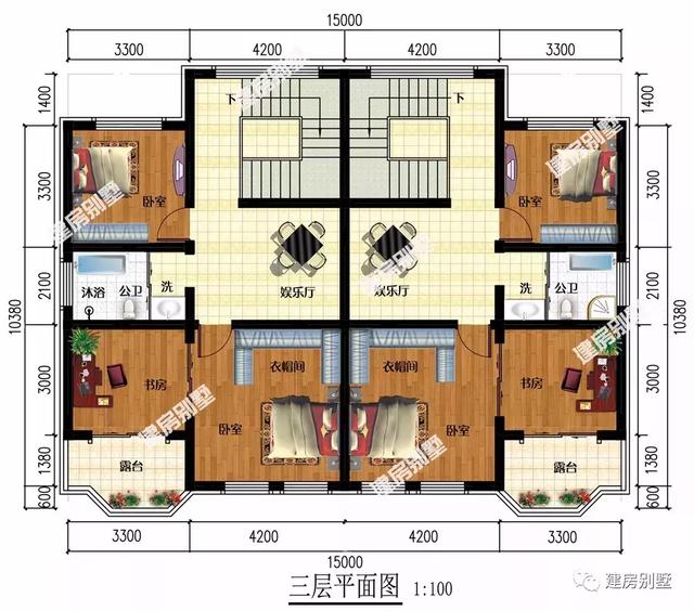三棟雙拼豪華大氣別墅設(shè)計(jì)圖，外觀(guān)美不勝收，共建住宅感情深