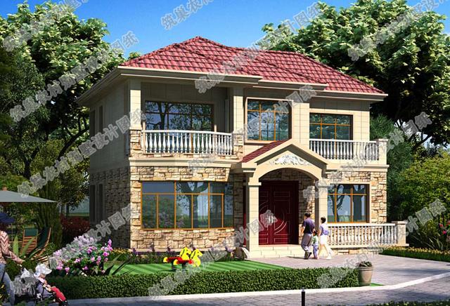 12×10米歐式田園風(fēng)二層農(nóng)村自建房，色彩搭配古樸自然，主體造價20萬左右