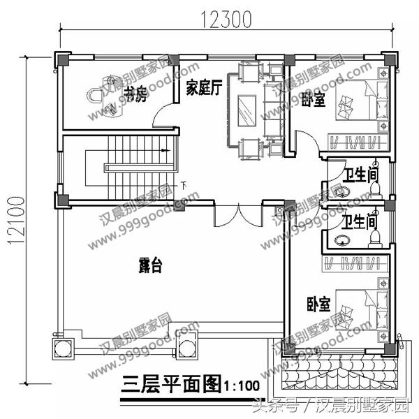 12.3X12.1米三層歐式別墅設(shè)計(jì)圖，大氣經(jīng)典，帶車庫(kù)。
