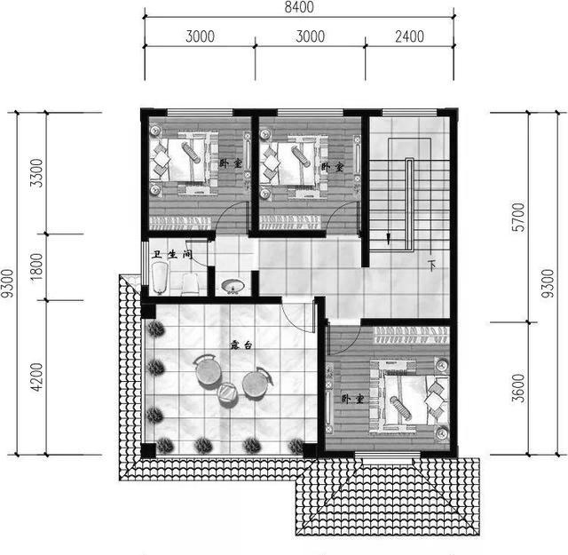三層新農(nóng)村住宅設(shè)計(jì)圖，占地100平，采用框架結(jié)構(gòu)，主體造價(jià)30萬，附有建成效果圖