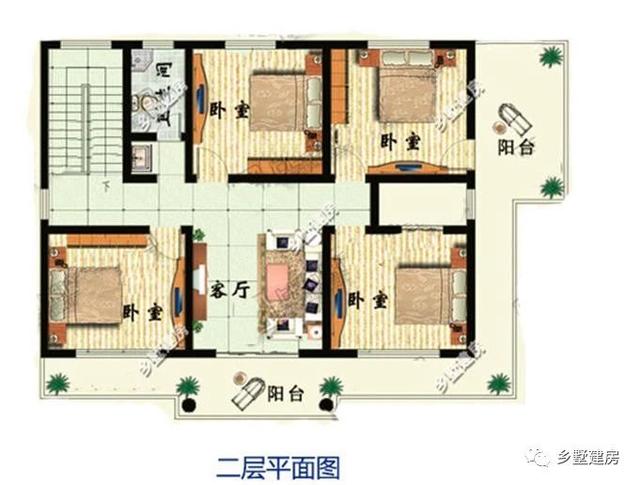 二層現(xiàn)代風(fēng)格農(nóng)村自建房設(shè)計圖，黃墻紅頂醒目又溫馨，大家都要這樣建！