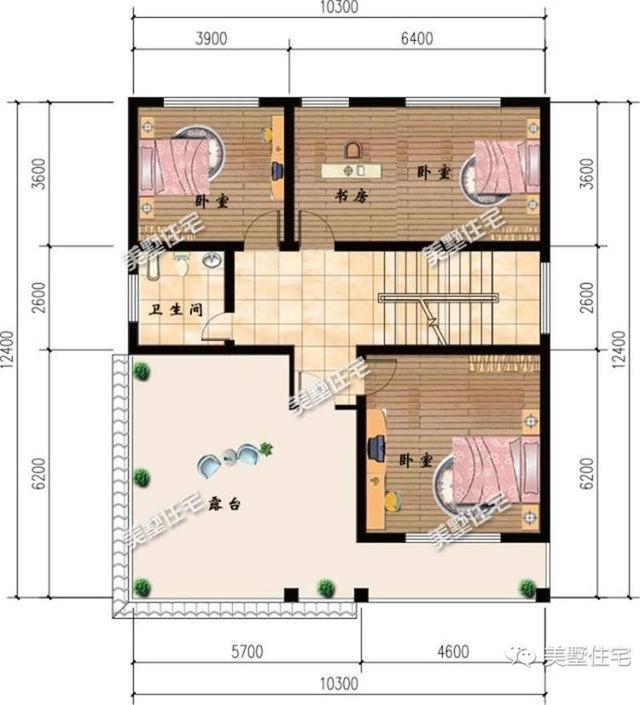 30萬10X12米三層別墅設(shè)計圖，7室2廳大露臺，建一棟自己的小房子，感受這身邊的美好